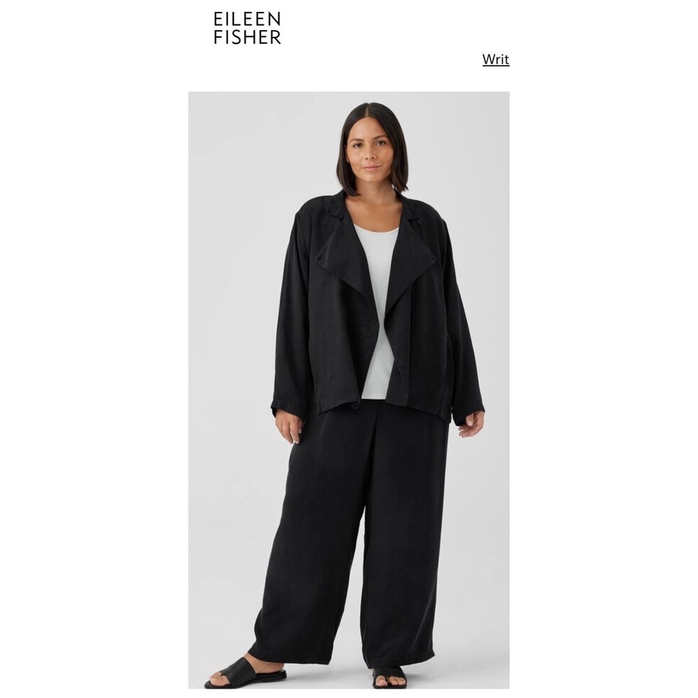 Eileen Fisher Organic Linen Blend Open Front Blazer Jacket Black PM Luxury Euro